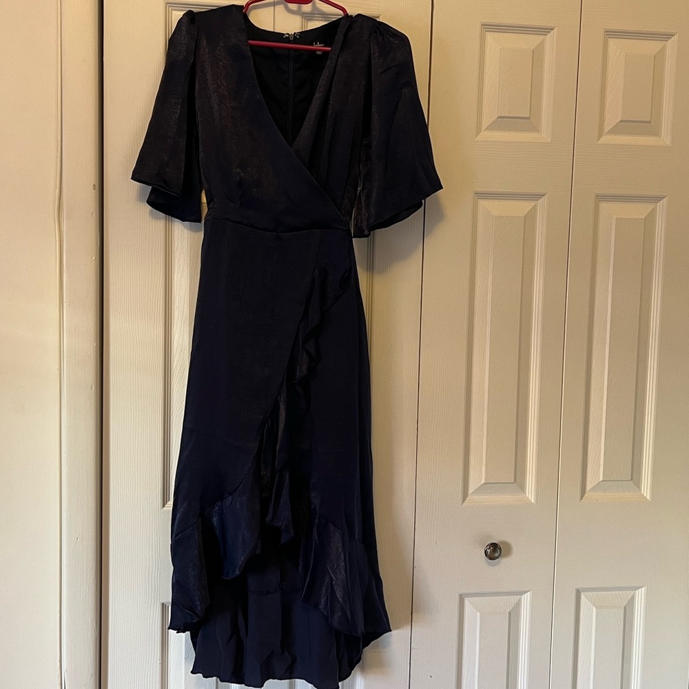 Lulu's Navy Wrap Dress​ - Picture 6 of 10